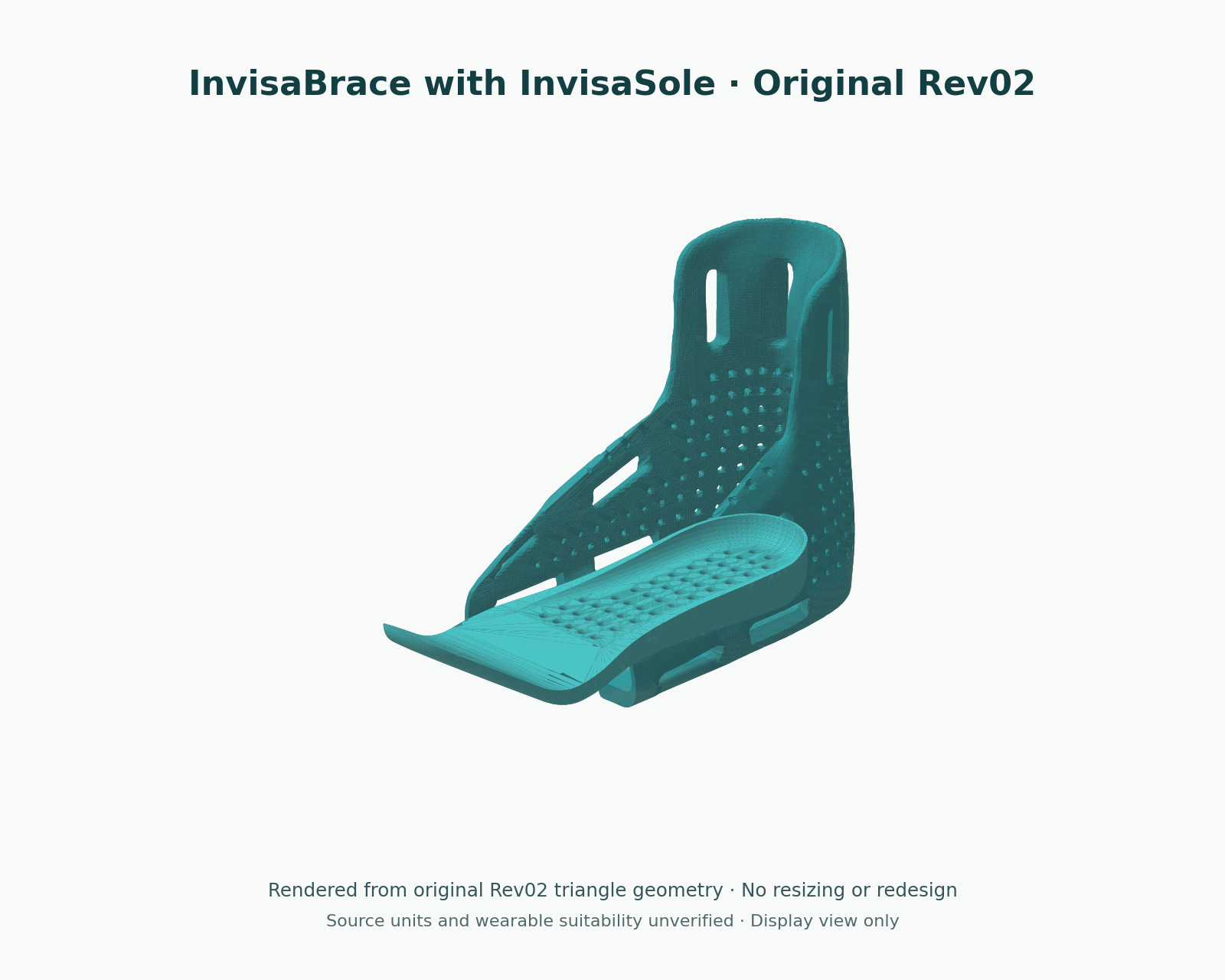 CAD render of the original Rev 02 InvisaBrace with its perforated InvisaSole component